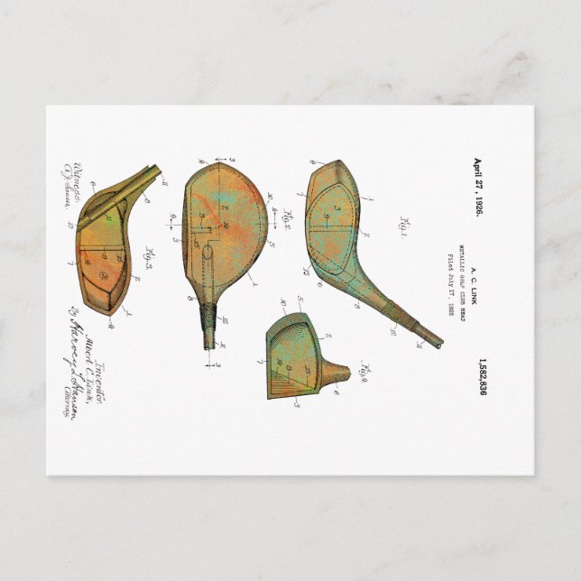Postal GOLF CLUB HEADS 1925 PATENT - Postcard (Anverso)