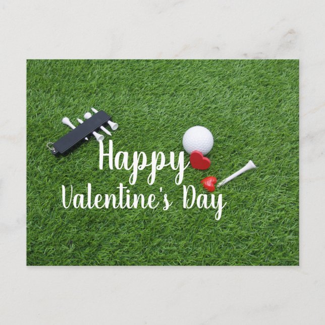 Postal Golf con amor en green Happy Valentine Day Card (Anverso)