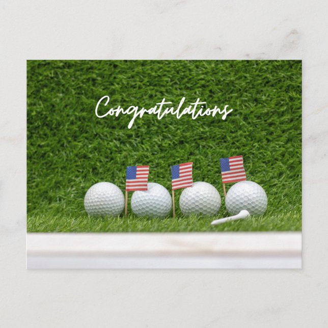 Postal Golf con bandera de Estados Unidos Felicitaciones  (Anverso)