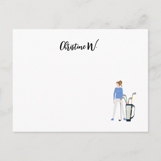 Postal Golf con el nombre de la carta de la mujer golfist (Anverso)