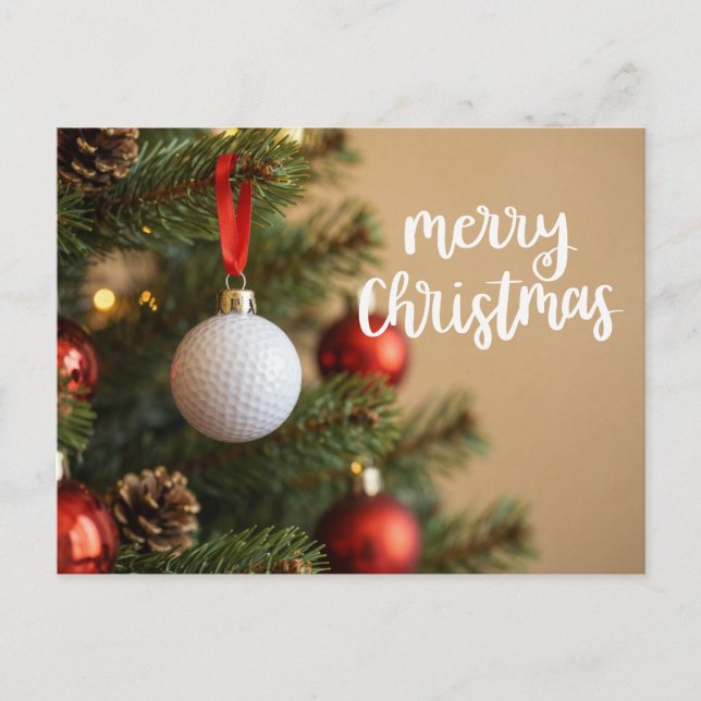 Postal Golf con tema de Navidad en verde para golfista (Anverso)