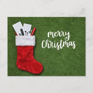 Postal Golf con tema de Navidad en verde para golfista