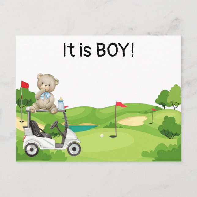 Postal Golf Es un bebé golfista NIÑO en carrito de golf  (Anverso)