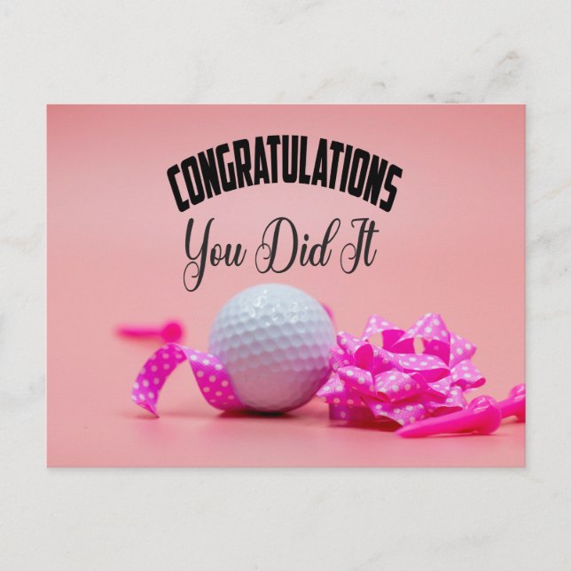 Postal Golf Felicidades lo lograste dama golfista rosa (Anverso)