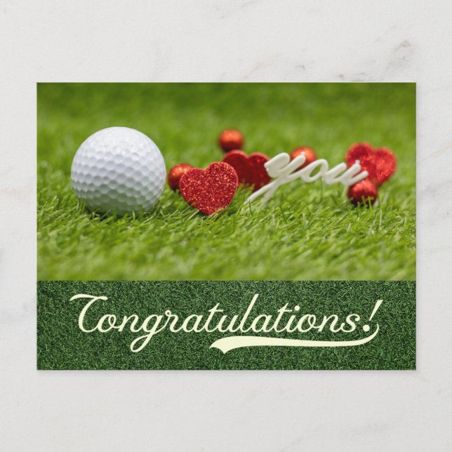 Postal Golf Felicitaciones con amor corazón rojo sobre ve (Anverso)