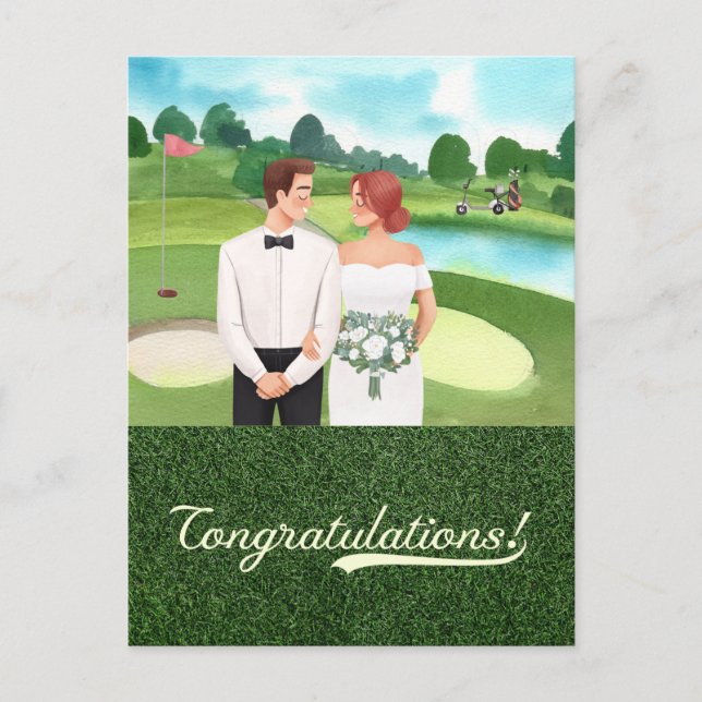Postal Golf Felicitaciones para novia y novio golfista (Anverso)