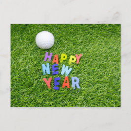 Postal Golf Feliz Año Nuevo con bola de golf en césped ve