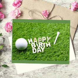 Postal Golf Feliz Cumpleaños con pelota y tee de golf