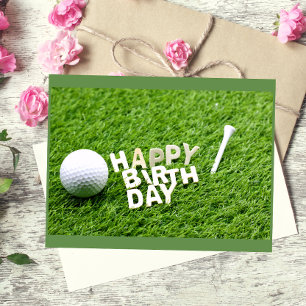 Postal Golf Feliz Cumpleaños con pelota y tee de golf