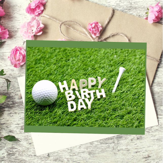 Postal Golf Feliz Cumpleaños con pelota y tee de golf (Subido por el creador)