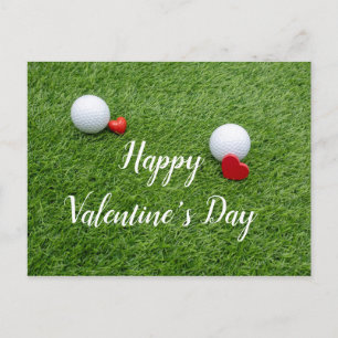 Postal Golf Feliz Día de San Valentín con amor y pelota d