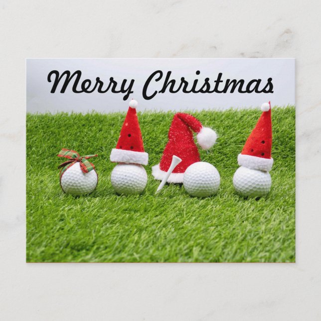 Postal Golf Feliz Navidad con baile de golf Santa Hat (Anverso)