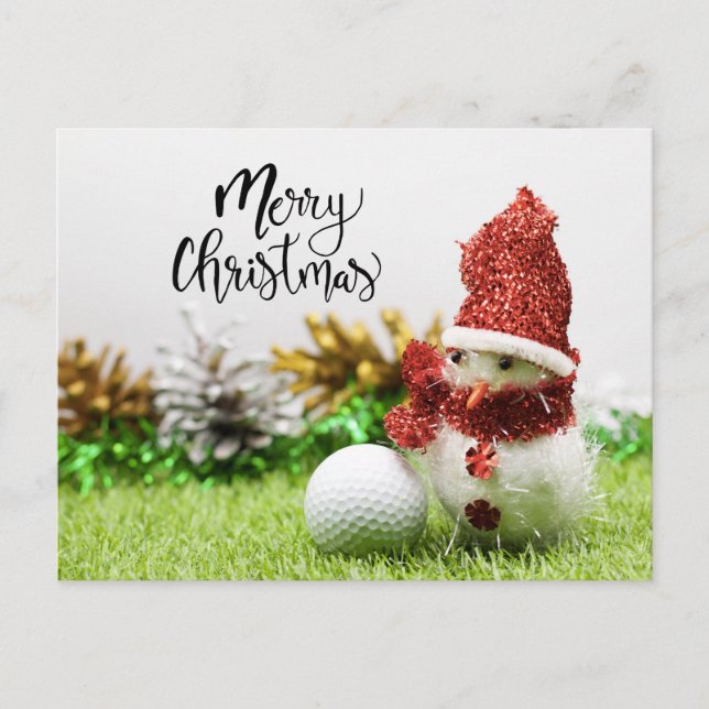 Postal Golf Feliz Navidad con bola y Snowman (Anverso)
