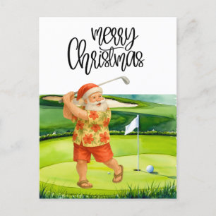 Postal Golf Feliz Navidad con Santa Claus a la bandera