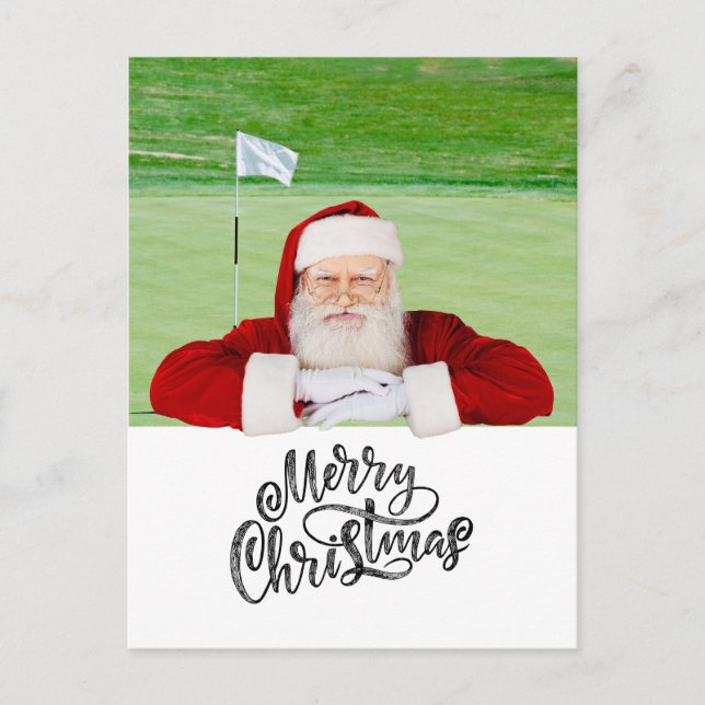 Postal Golf Feliz Navidad con Santa Claus a la bandera (Anverso)