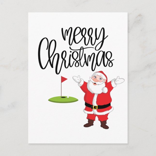 Postal Golf Feliz Navidad con Santa Claus a la bandera (Anverso)