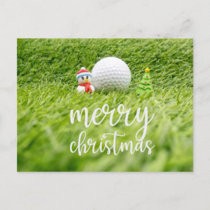 Postal Golf Feliz Navidad con Snowman y bola de golf 