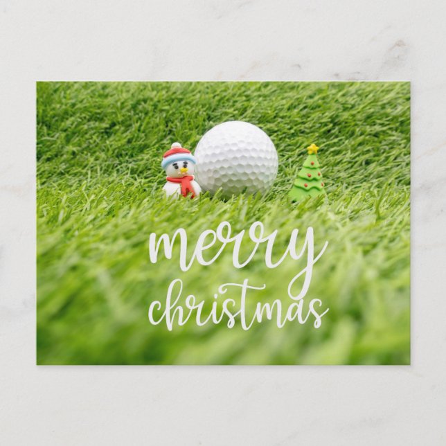 Postal Golf Feliz Navidad con Snowman y bola de golf (Anverso)