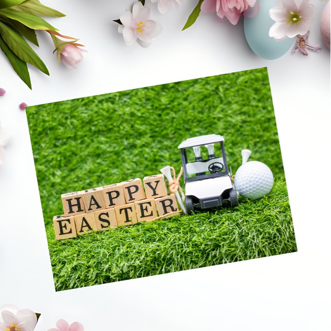 Postal Golf Feliz Pascua al golfista con pelota de golf y (Subido por el creador)
