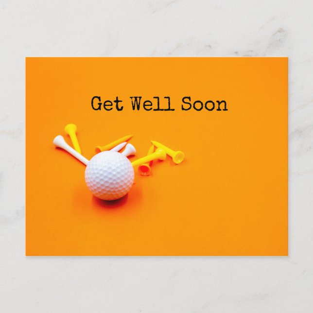 Postal Golf Get Well Soon con pelota de golf y tee (Anverso)