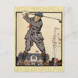 Postal Golf Golfer Vintage Antiguo Golfing
