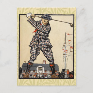Postal Golf Golfer Vintage Antiguo Golfing