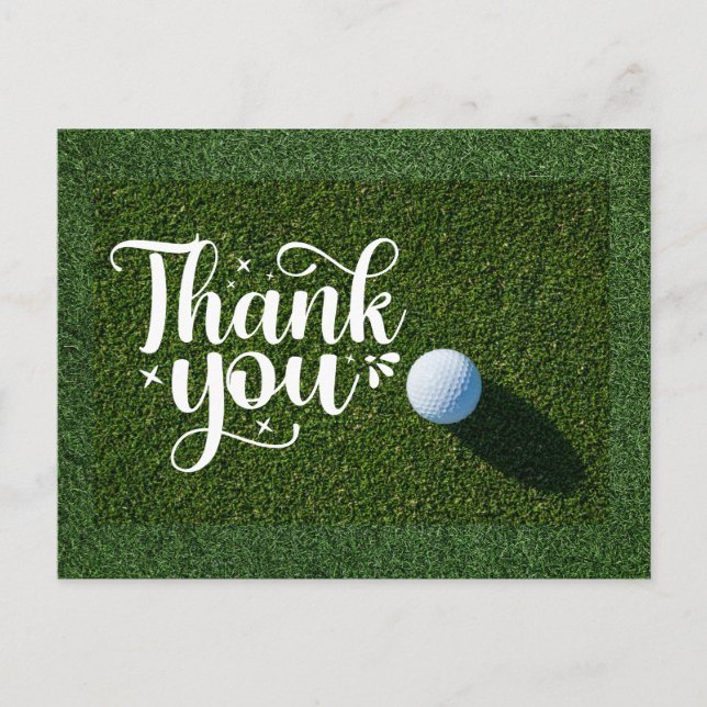 Postal Golf Gracias carta con bola sobre césped para golf (Anverso)