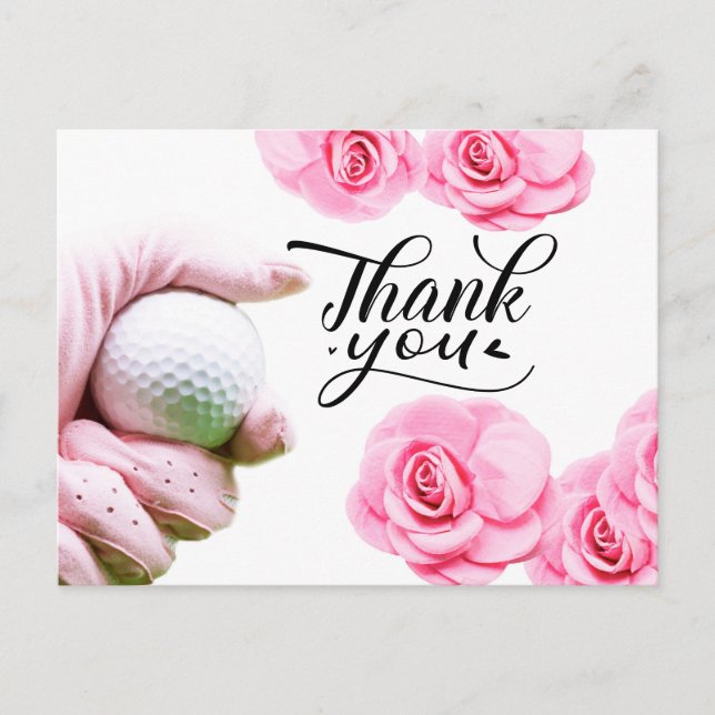 Postal Golf Gracias carta con flor rosa (Anverso)