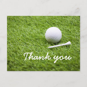Postal Golf Gracias con la pelota de golf y el tee on gre