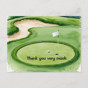 Postal Golf Gracias con pelota de golf sobre césped verde