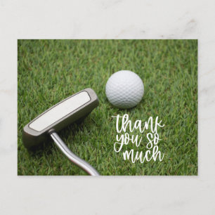Postal Golf Gracias con pelota de golf y putter en verde