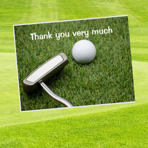 Postal Golf Gracias con pelota de golf y putter en verde
