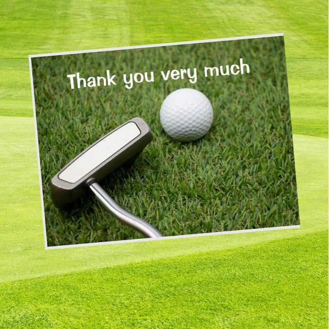 Postal Golf Gracias con pelota de golf y putter en verde (Subido por el creador)