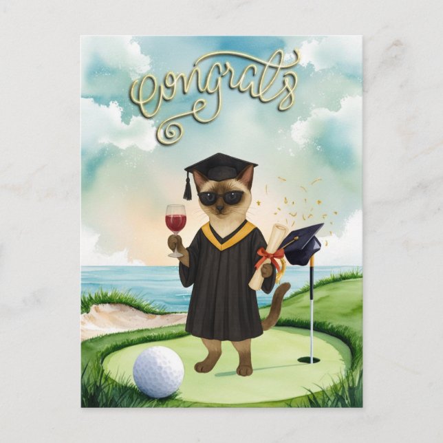 Postal Golf Graduación temática para golfista en poner ve (Anverso)