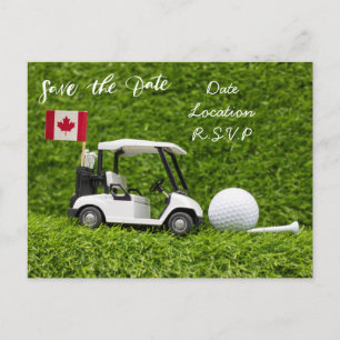 Postal Golf guarda la fecha con carrito de golf Bandera d
