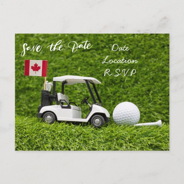 Postal Golf guarda la fecha con carrito de golf Bandera d (Anverso)