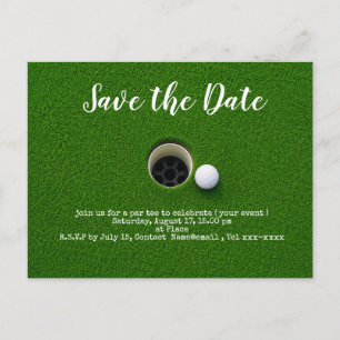 Postal Golf guarda la fecha con pelota de golf junto al h