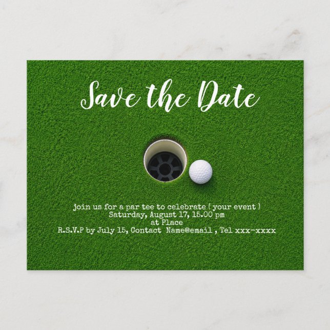 Postal Golf guarda la fecha con pelota de golf junto al h (Anverso)
