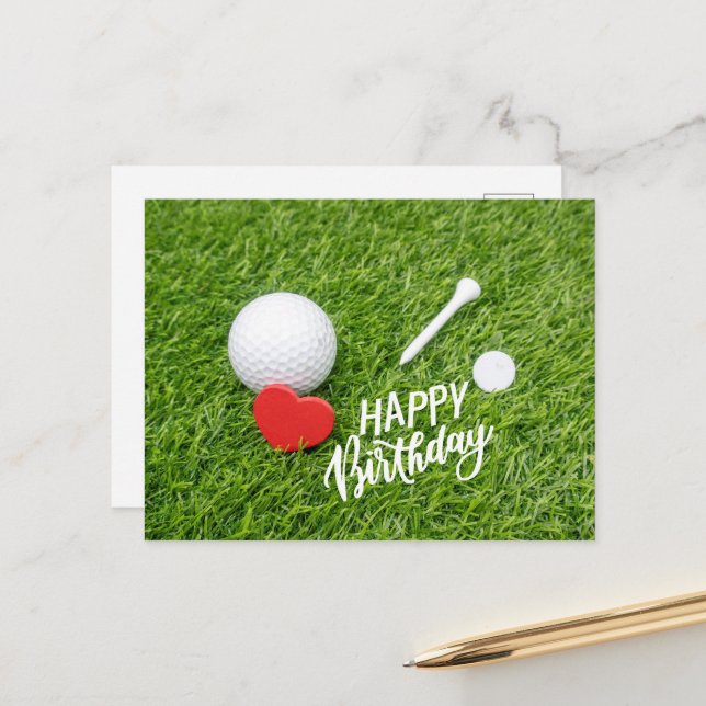 Postal Golf Happy Birthday golf ball and tee with love C (Anverso/Reverso In Situ)