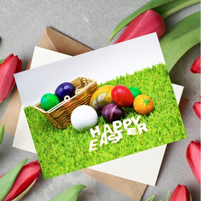 Postal Golf Happy Easter con bola de golf y huevos de col (Subido por el creador)