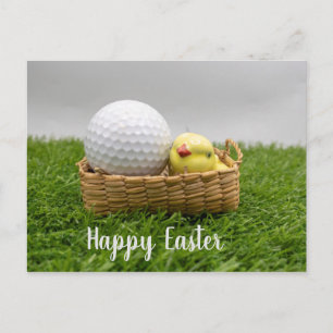 Postal Golf Happy Easter con bola de golf y pollo