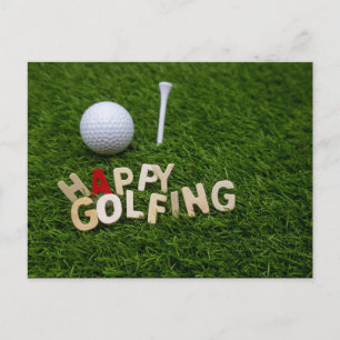 Postal Golf Happy golfing ball and tee on green