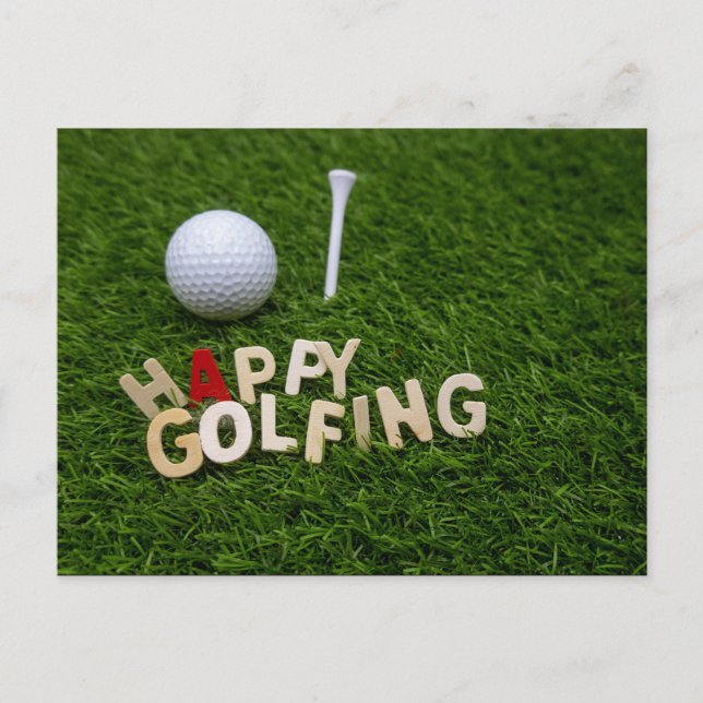 Postal Golf Happy golfing ball and tee on green (Anverso)