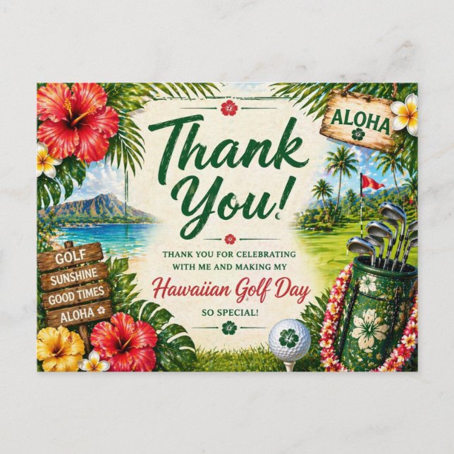 Postal Golf Hawaii temático hawaiano (Anverso)
