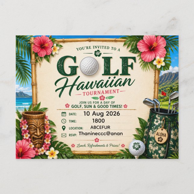 Postal Golf Hawaii temático para fiesta de golfista hawai (Anverso)