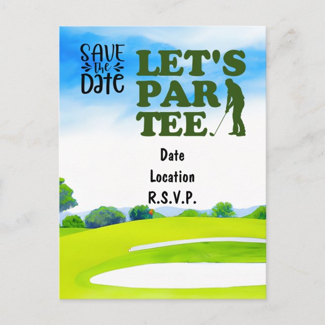 Postal Golf Let Par Tee Fiesta Save the Date Postcard (Anverso)