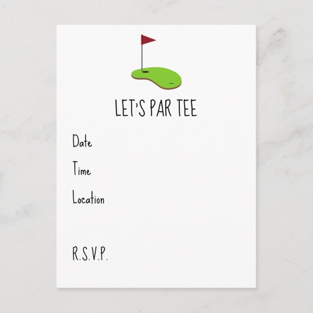 Postal Golf Let's Par tee con bandera de golf en verde (Anverso)