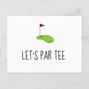 Postal Golf Let's Par tee con bandera de golf en verde
