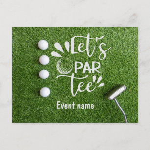 Postal Golf Let's Par Tee Golfer Fiesta sobre hierba verd