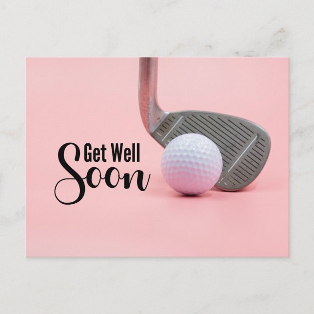 Postal Golf Mejora pronto para mujer Tema rosa golfista (Anverso)